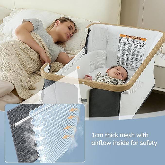 Rocking Bassinet for Baby Electric Automatic Bedside Sleeper Rocks Itself 3 Motion Auto Rolling Newborn Cradle 5 Height Adjustable with Music, Wheels, Storage, Dark Grey
