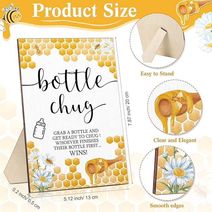Roowest Bottle Chug Baby Shower Game Favors 12 Pcs Baby Bottles Shower Favor with 1 Wooden Sign for Gender Reveal Party Supplies Gifts(Bee)