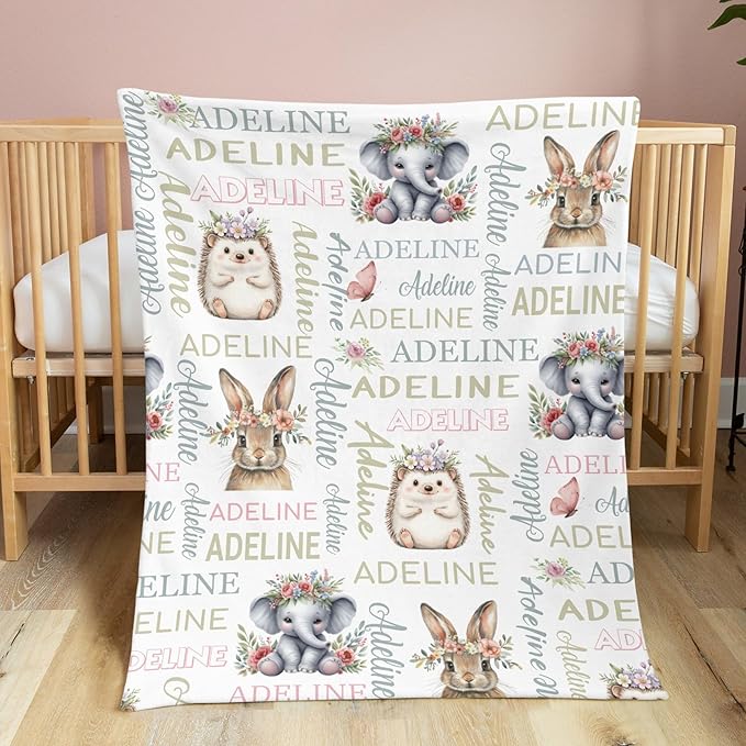 Personalized Baby Blanket for Girls Boys Elephant Custom Baby Blankets with Name Dotted Backing Customized Gifts for New Mom Customize Baby Blanket for Kids Newborn Birthday