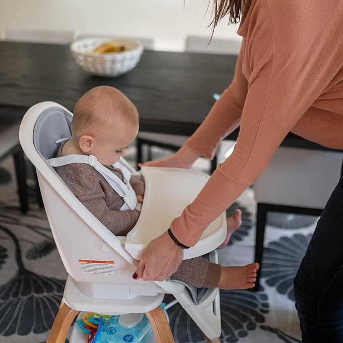 Turn-A-Tot High Chair for Babies and Toddlers, 2 in 1 Wooden Portable Baby Feeder or Adjustable Child's Seat with 360 Degree Swivel, Removable Tray, and Pad (Earl Grey)