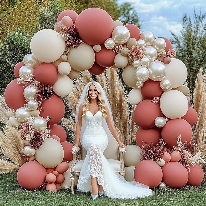 Dusty Pink Cream White Balloon Garland, Double Stuffed Rose Pink Sand White Pearl Balloons Blush Beige Nude Balloon Arch Kit for Boho Bridal Shower Wedding Baby Shower Birthday Fall Party Decorations