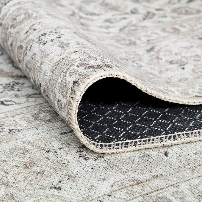 Bloom Rugs Washable Non-Slip 6' x 9' Rug - Beige/Off White Traditional Bordered Area Rug for Living Room, Bedroom, Dining Room, and Kitchen - Exact Size: 6' x 9'