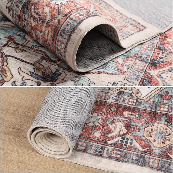 Dripex Vintage Washable Rug 2x3 Indoor Door Mat Non-Slip Entryway Rug Distressed Low-Pile Small Rug for Front Entrance Bathroom Rug Kitchen Living Room Bedroom