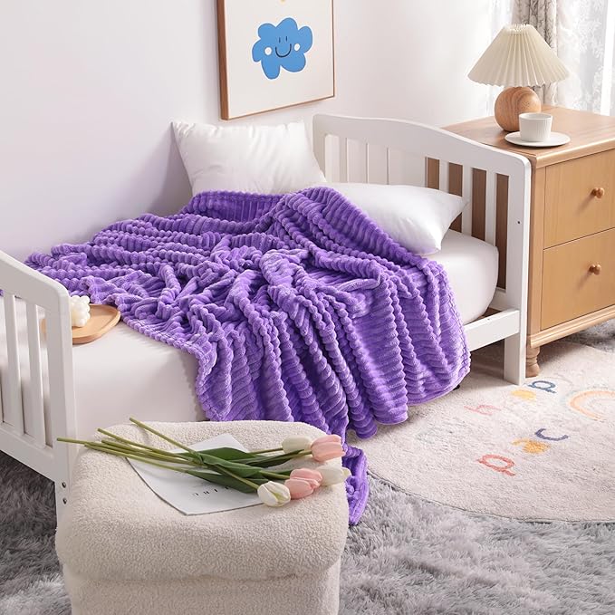 NTBAY Plush Flannel Oversized Baby Blanket, 50X60 Inches Soft and Warm Toddler Blanket with Striped Texture Nursery Bed Blanket for Stroller, Crib, Travel, Baby Gift, 50"x60", Purple