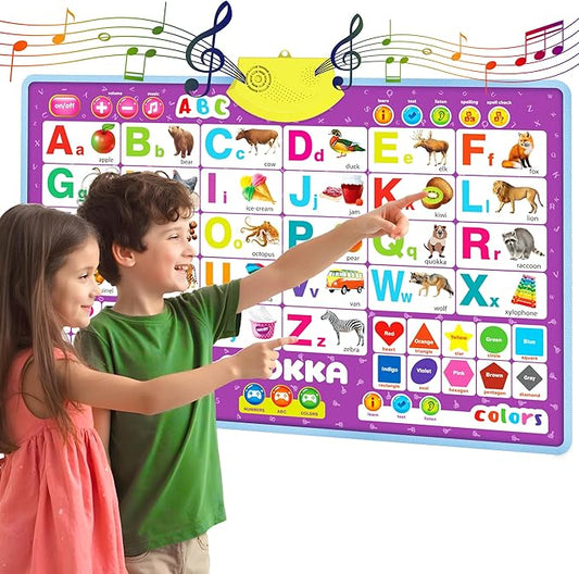 QUOKKA Alphabet Poster Educational Toy for 3-4 Year Old – ABC Learning Wall Chart for Toddlers – Interactive Speech Therapy Game for Kids 5-6-7 yo – Talking for Girl & Boy