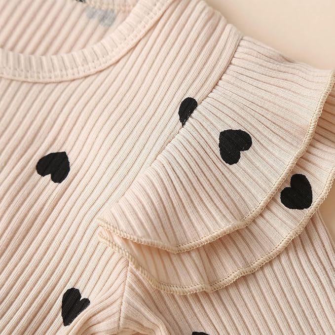 Fullfamous Baby Girl's 3pc Rib Frill Long Sleeve Romper and Pant Set