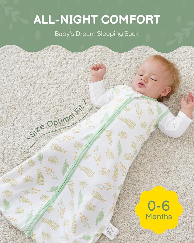Baby Sleep Sack 0-6 Months, 100% Organic Cotton Wearable Blanket for Babies, 2-Way Zipper TOG 0.5 Lightweight Breathable Baby Sleeping Bag, 4 Sizes-GreenS