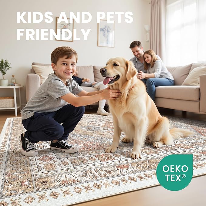 zesthome 10x14 Area Rugs,Stain Resistant Washable Rug,Ultra-Thin Rugs for Living Room,Bedroom,Non-Slip Backing Home Decor Large Area Rug (Orange,10'x14')