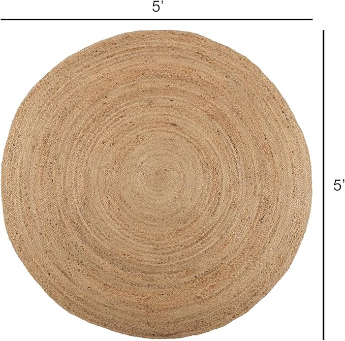 REDEARTH · Round Area Rug - 5 Feet Braided Natural Jute Rug- Artisan Made Reversible Boho Jute Rugs for Bedroom - Kitchen - Living Room - Farmhouse - Home Decor - Handmade Rustic Vintage Décor