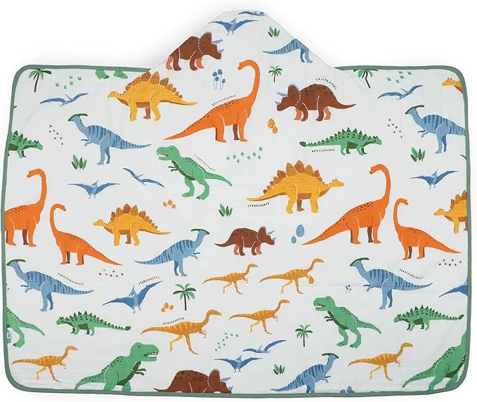 Little Unicorn Premium Hooded Bath Towel| Absorbent Cotton & Terry Blend | Larger Size, 1-6 Years (Dino Names)