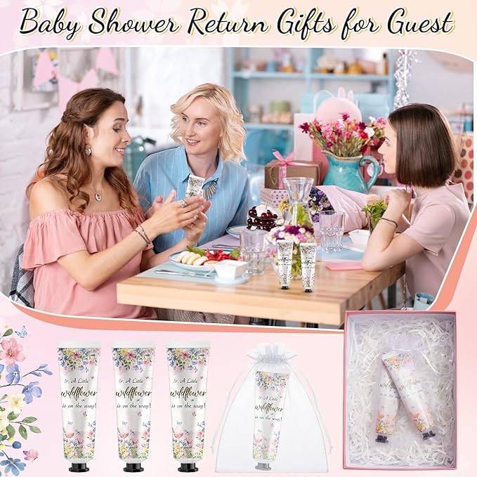 48 Sets Baby Shower Hand Cream Bulk Wildflower Baby Shower Favors Bridal Thank You Hand Cream for Guests Travel Size Lotion with Organza Bags