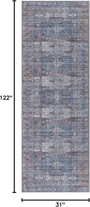 Bloom Rugs Washable 10 ft Runner - Slate Gray/Blue Traditional Runner for Entryway, Hallway, Bathroom, and Kitchen - Exact Size: 2.5' x 10'