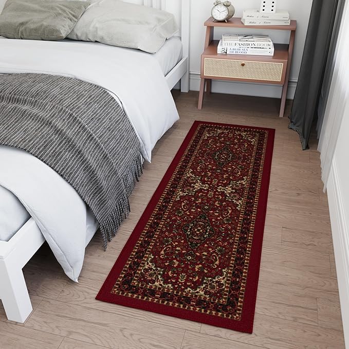 Ottomanson Hallway Runner Rug 20" x 59" Non Slip Oriental Area Rugs Easy to Clean Laundry Rug Runner Durable & Pet Friendly Floor Carpet Runners for Hallways Entryway Living Room Kitchen, Red