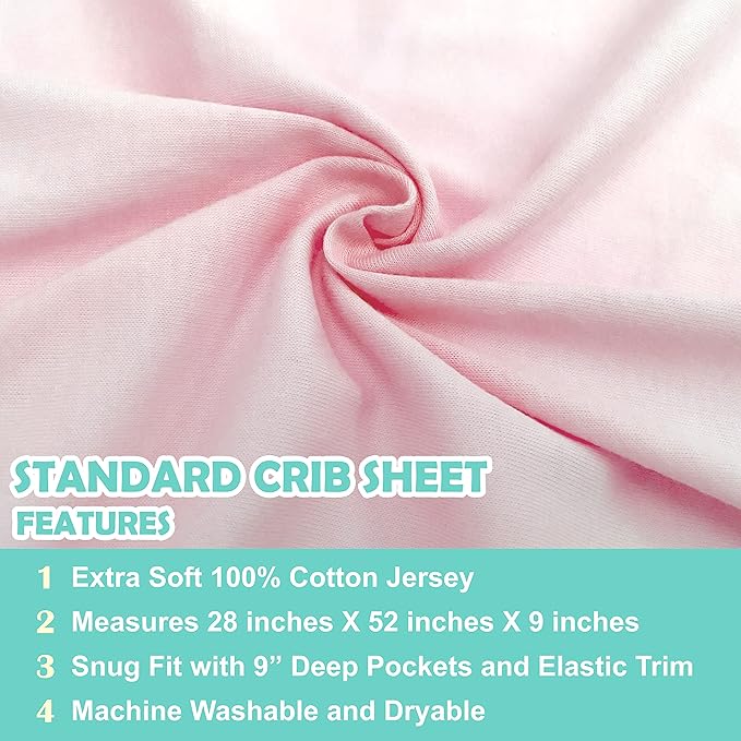 American Baby Company 3 Pack 100% Natural Cotton Fitted Crib Sheets 52" x 28" - Soft, Breathable, Hypoallergenic & Gentle Toddler Bed Sheets, Pink, Neutral for Boys & Girls