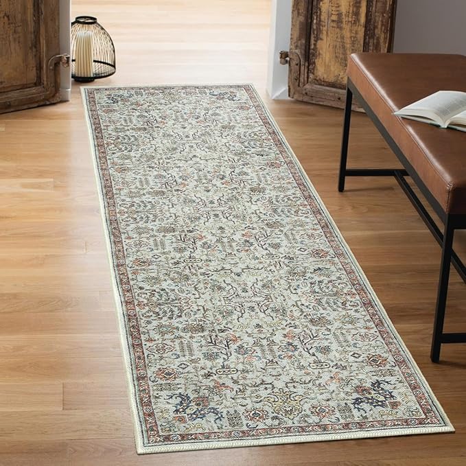 Keen Home Design 2x10 Rug - Machine Washable Runner Rug with Non-Slip Backing, Ideal for Hallway, Entryway, Kitchen, Laundry Room - Vintage, Easy Clean, Durable, Low Pile - (2'6" x 10')