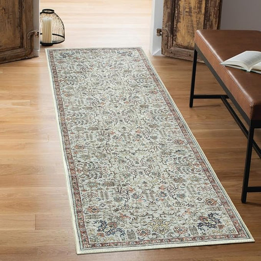 Keen Home Design 2x12 Rug - Machine Washable Runner Rug with Non-Slip Backing, Ideal for Hallway, Entryway, Kitchen, Laundry Room - Vintage, Easy Clean, Durable, Low Pile - (2'6" x 12')