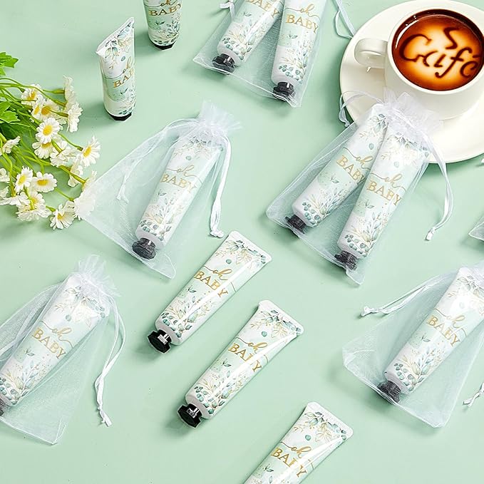 48 Sets Baby Shower Hand Cream Bulk Sage Greenery Baby Shower Favors Bridal Thank You Hand Cream for Guests Travel Size Lotion with Organza Bags