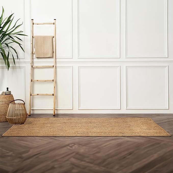 Hausattire Hand Woven Jute Braided Rug, 2'x6' – Natural, Reversible Boho Entry Area Rugs for Kitchen, Living Room I Farmhouse Indoor Outdoor Decorative Floor Rug, 24x72 Inches