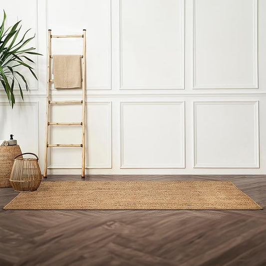 Hausattire Hand Woven Jute Braided Rug, 2'x6' – Natural, Reversible Boho Entry Area Rugs for Kitchen, Living Room I Farmhouse Indoor Outdoor Decorative Floor Rug, 24x72 Inches