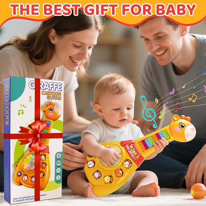 Marstone Toys for 1 2 Year Old Boy and Girl Birthday Gift: Baby Musical Guitar Piano Toys 12-18 Month with Animal Sound and Light, 1st First Learning Educational Gift for Toddlers Birthday, Christmas