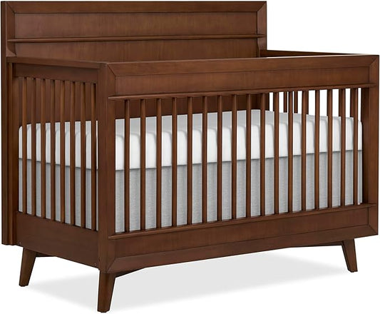 Evolur Loft Antilia Mid-Century 4-in-1 Crib in Walnut, Greenguard Gold & JPMA Certified, Baby Crib Converts to Toddler Bed, Daybed & Full Bed