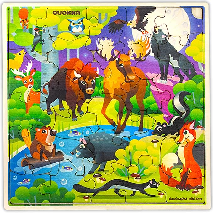 QUOKKA Wooden Wild Animals Puzzles for Kids Ages 3-5 – 28 Pieces Toddlers Kids Puzzles Ages 4-8 Year Olds – Wood Animal Toys for Children Games for Boys and Girls 6-8 yo