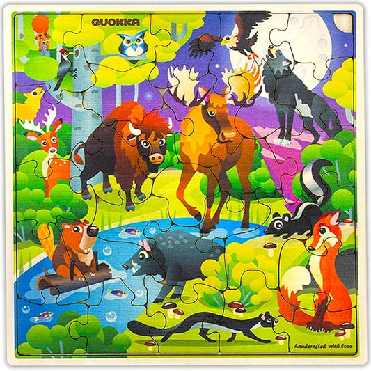 QUOKKA Wooden Wild Animals Puzzles for Kids Ages 3-5 – 28 Pieces Toddlers Kids Puzzles Ages 4-8 Year Olds – Wood Animal Toys for Children Games for Boys and Girls 6-8 yo