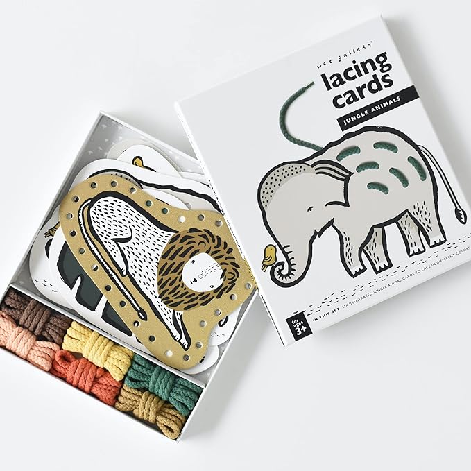 Wee Gallery Jungle Lacing Cards, Sewing Board and Travel Game for Toddlers and Preschoolers, Fine Motor Skills Toy, Montessori-Inspired Educational Kids Craft Activity for Ages 3+