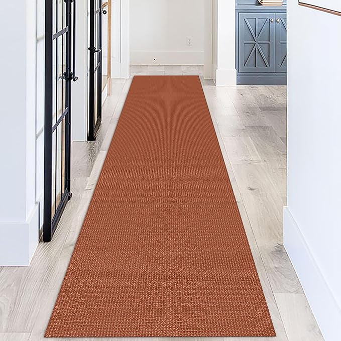 KOZYFLY Long Runners for Hallways 3x12 ft Washable Kitchen Runner Non Slip Rubber Backed Hallway Rugs Cotton Entryway Runner Rug Floor Carpet for Indoor Hall, Backdoor, Kitchen, Orange/Tan