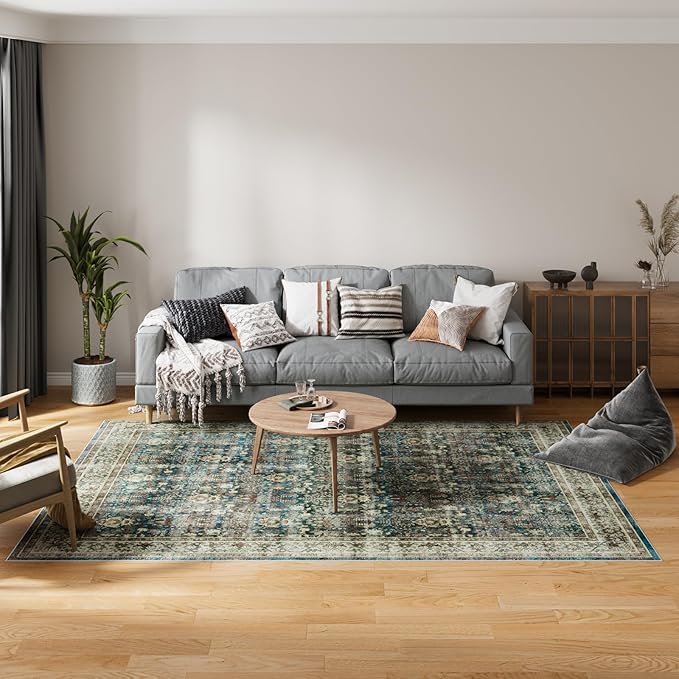 Dripex 8x10 Area Rugs - Stain Resistant Washable Rug Distressed Rugs for Living Room Dining Room Bedroom Anti-Slip Low-Pile and Soft Accent Rug Farmhouse Office Home Decor, Pet & Child Friendly