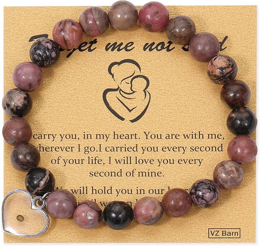 Miscarriage Gift Heart Charm Stretch Bracelet Crystals and Healing Stones Bracelet for Mother Father