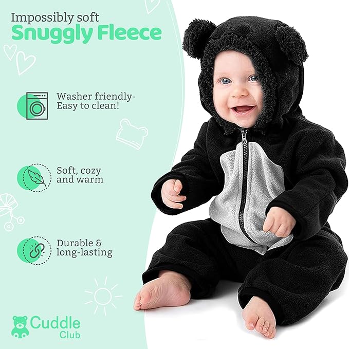 Cuddle Club Fleece Baby Bunting Bodysuit with Hood, Convertible Mittens & Booties, Car Seat Friendly, Soft & Warm, Easy Zip