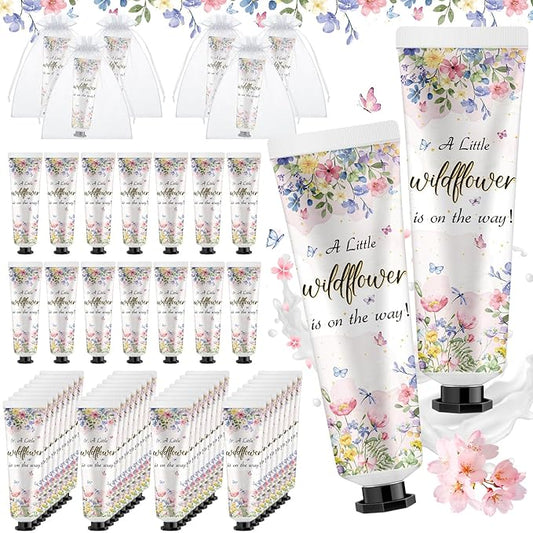 48 Sets Baby Shower Hand Cream Bulk Wildflower Baby Shower Favors Bridal Thank You Hand Cream for Guests Travel Size Lotion with Organza Bags