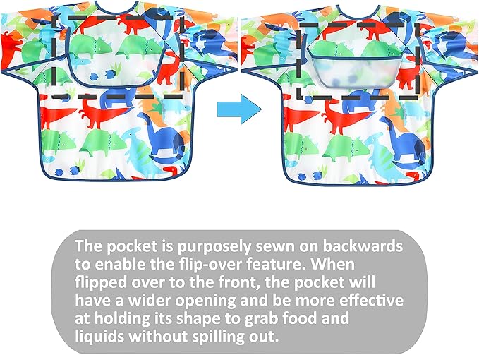 PandaEar (3 Pack Long Sleeve Bibs| Waterproof Full Sleeve Bib for Baby Infant Toddler 6-36 Months