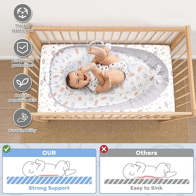 ALINUX Baby Lounger for Newborn 0-24 Months,100% Cotton Baby Lounger Cover, Suitable for Babies Aged 0-24 Months,Grey