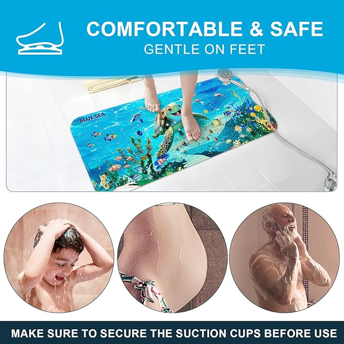 XIYUNTE Baby Bath Mat for Tub Non Slip Kids Bath Mat - 40''x16'' Extra Long Kids Bath Tub Mat Non Slip, Eco-Friendly Toddler Bath Mats with Suction Cups for Secure Grip, Easy to Clean & Easy Drying