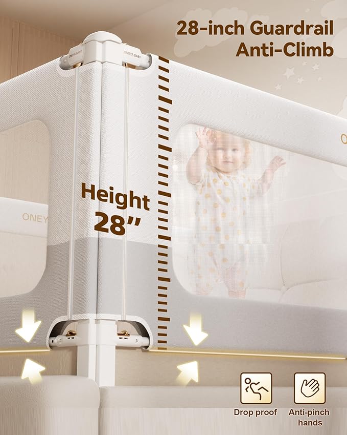 Baby Bed Rail Guard for Toddlers, Reinforced 74.8in Toddler Bed Rails for Twin, Full, King bed with Height Adjustable, Extral Tall Child Safety Side Railing Guards/Bedrail for Kids, White/Grey, 1 Side