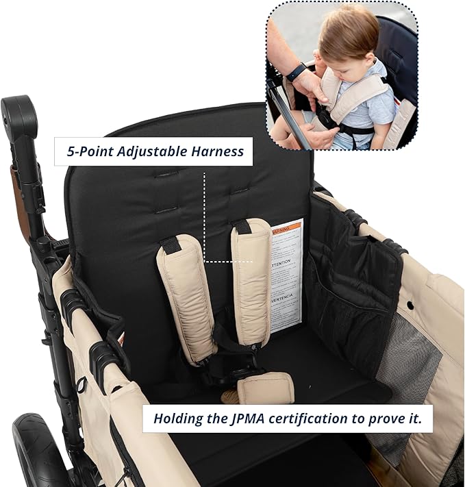 Keenz VYOO Stroller Wagon with Canopy - Foldable Design for Easy Storage, 5 Seating Positions for Kids, Enhanced Child Safety, All-Terrain Mobility, 2-Passengers, Mocha