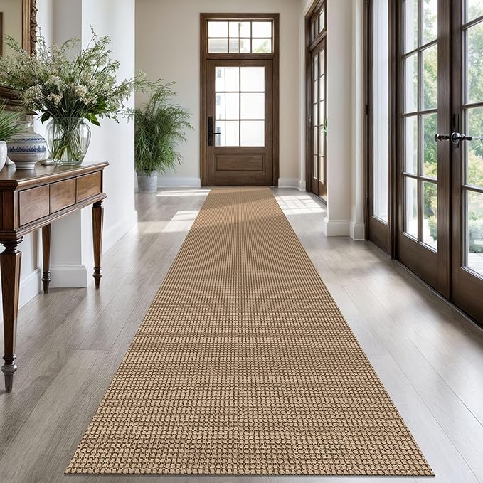 KOZYFLY Extra Long Runners for Hallways 2.6x18 ft Washable Kitchen Runner Non Slip Rubber Backed Hallway Rug Cotton Entryway Runner Rug Floor Carpet for Indoor Hall, Kitchen, Stair, Tan/Orange/Brown