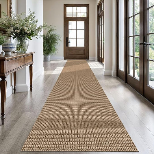 KOZYFLY Extra Long Runners for Hallways 2.6x18 ft Washable Kitchen Runner Non Slip Rubber Backed Hallway Rug Cotton Entryway Runner Rug Floor Carpet for Indoor Hall, Kitchen, Stair, Tan/Orange/Brown