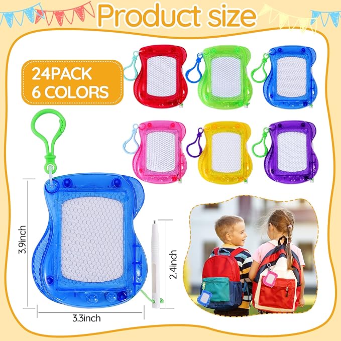 Jeffbaubl 24Pcs Mini Magnetic Drawing Board for Kids,Backpack Keychain Clip Doodle Boards,Small Erasable Doodle Sketch Writing Pad for Birthday Party Favors,Goodie Bag Filler,Classroom Prizes 6 Colors