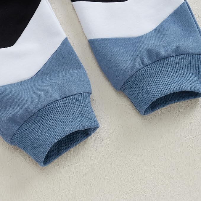 Kupretty Toddler Baby Boy Fall Winter Clothes Color Block Long Sleeve Sweatshirt Pullover Tops + Joggers Pants Outfit Set