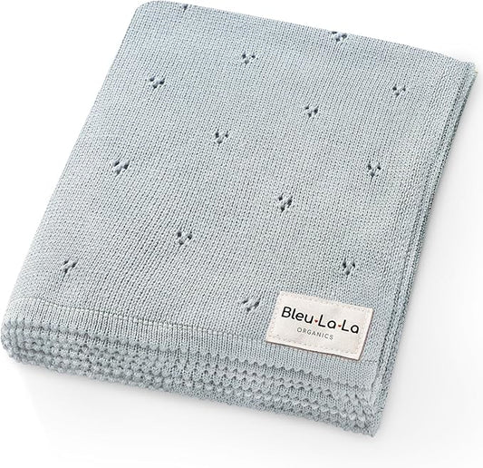 Luxury Organic Cotton Pointelle Baby Blanket (Powder Blue)