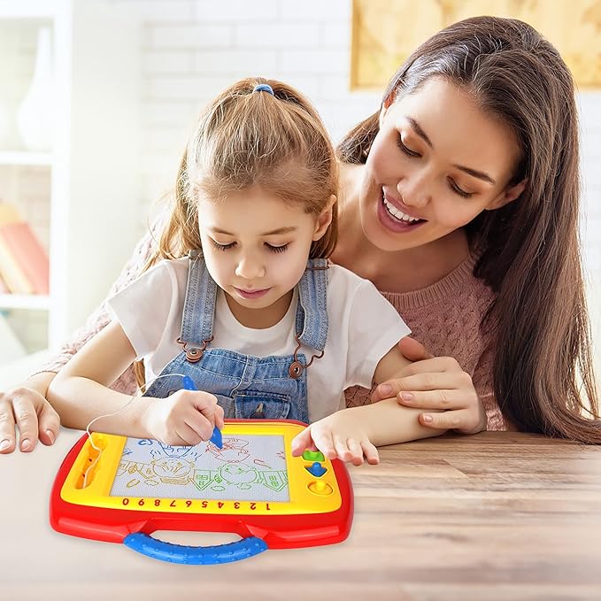 Playkidz Magnetic Drawing Board Toy for Kids, Large Color Doodle Board Writing Painting Sketch Pad, Write and Play, Draw and Stamp, Erase and Write Again, Ages 3+. (1 Pack)