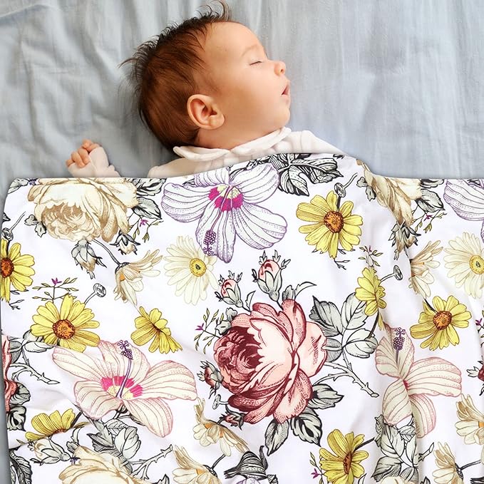 Floral Baby Blankets, Floral Toddler Blanket for Boys Girls, Dotted Backing, Double Layer, Crib Receiving Blanket, for Nursery/Stroller/Toddler Bed/Carseat, 30 x 40 Inch
