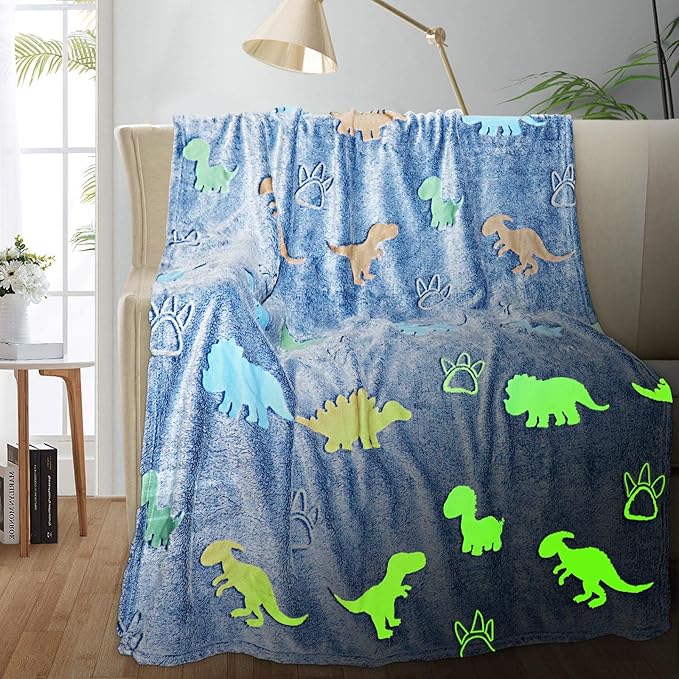 Dinosaur Glow in The Dark Blanket for Kids, Toddler Blanket for Boys, Dinosaur Gifts for Boys/Kids, Soft Fleece Blanket Throw, Birthday Gifts 40"x60"