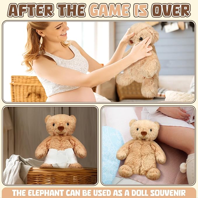 8 Sets Brown Bear Blindfolded Diaper Changing Baby Shower Games Flip Cup Games Prizes 8 Plush 8 Diapers 8 Gift Bags for Baby Shower Gender Reveal Raffle Party Game