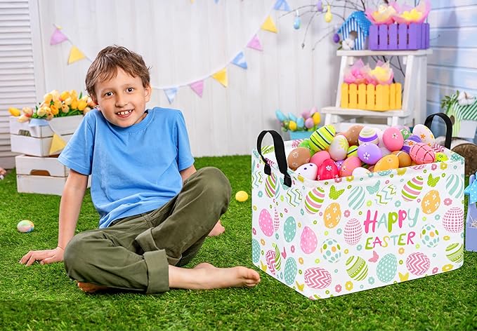 Easter Gift Basket Eggs Storage Basket Kids Toys Storage Basket Organizer Box Clothes Laundry Hamper Bunny Nursery Basket with Handles