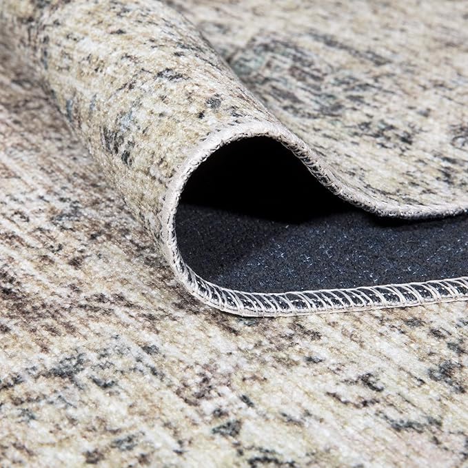 Bloom Rugs Caria Washable Non-Slip 12 ft Runner - Beige Brown/Teal Traditional Runner for Entryway, Hallway, Bathroom, and Kitchen - Exact Size: 2'6" x 12'