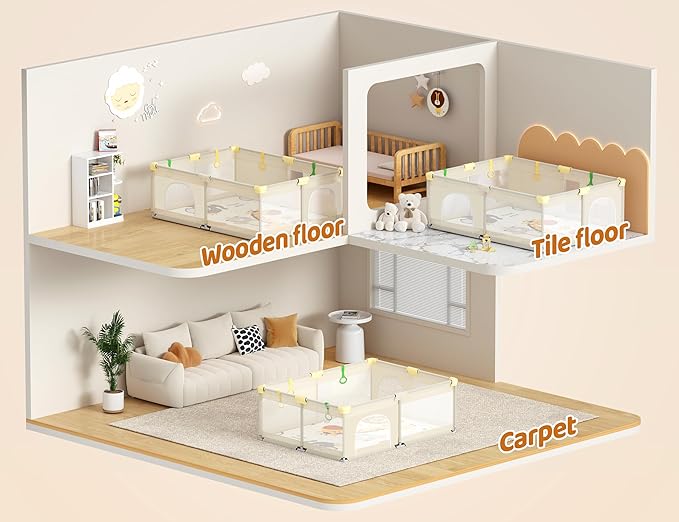 CoziBB Baby Playpen with Mat, 71" × 59" Extra Large Playpen for Toddler, Play Yard, Baby Fence Play & Sleep Area for Indoor & Outdoor